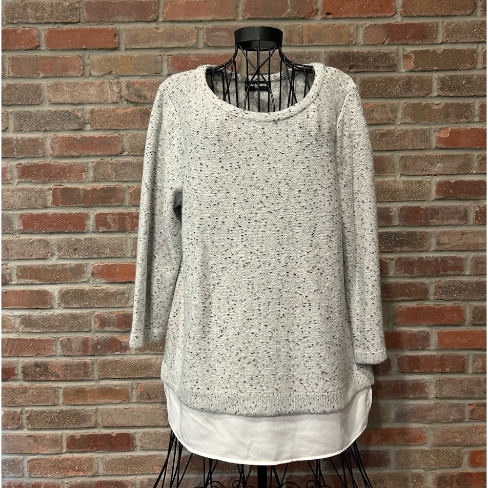 Karl Lagerfeld Long Sleeve GrayW/Black & Silver Glitter Sweater Size Large